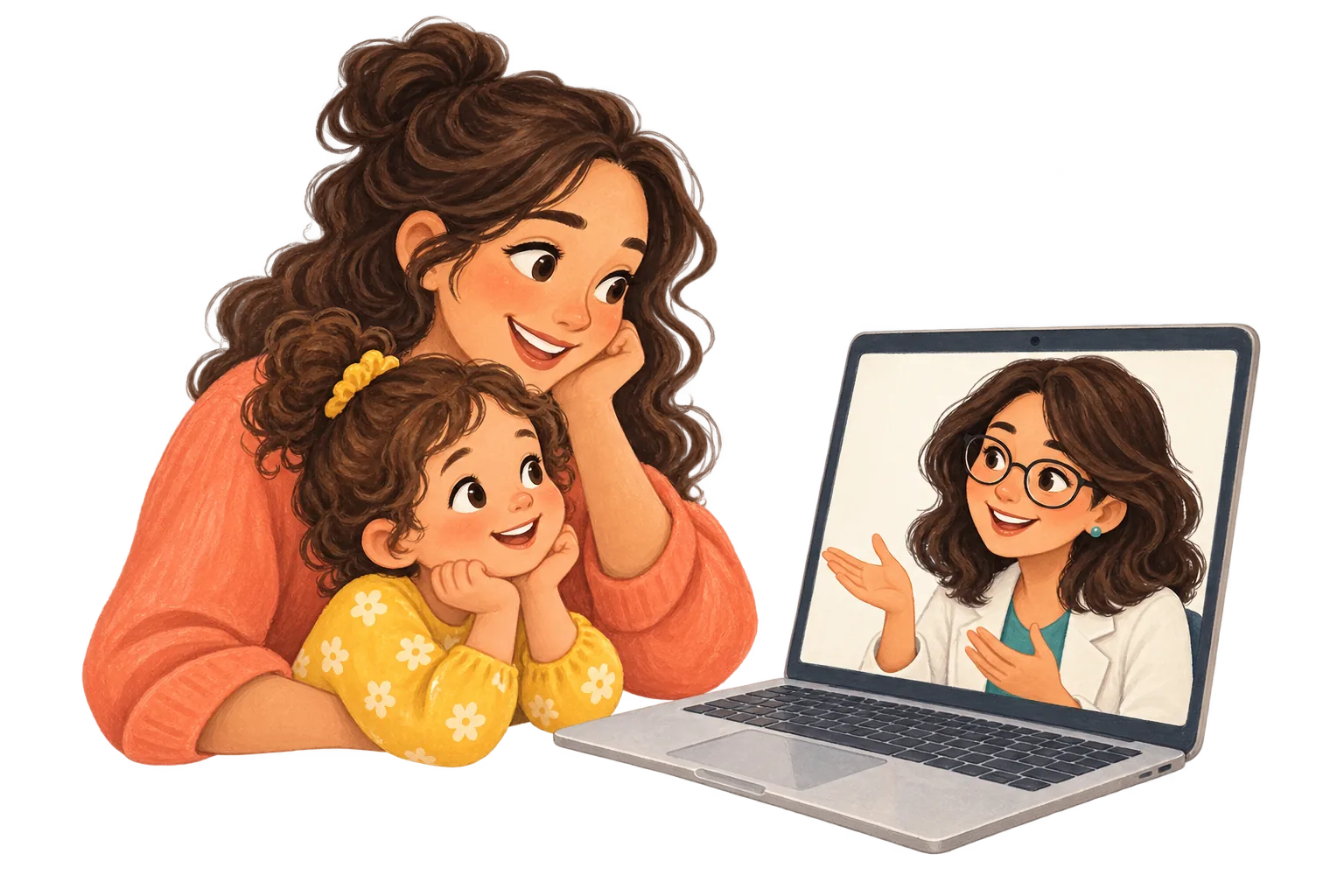 Online çocuk gelişimi danışmanlığı görüşmesi illüstrasyonu